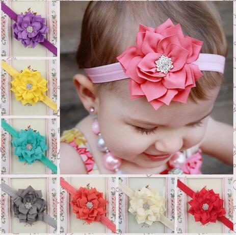 

Toddler Color Elastic Lace Flower Headband lotus leaf Crystal Hairband Lots YH423, Yellow