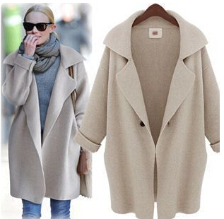 

Wholesale- 2014 Women's fashion knitting cardigan solid color loose big size women's causal winter coat long Thick jacket, Beige