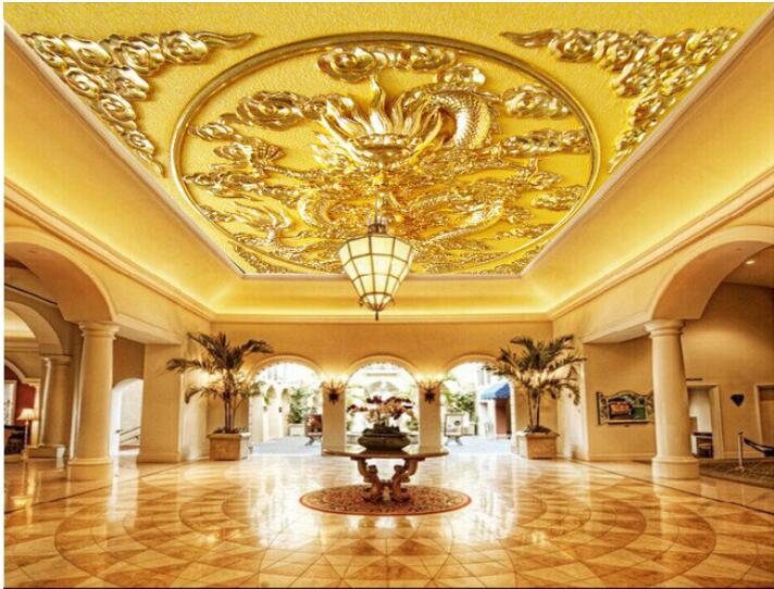 

3d wallpaper custom photo mural Golden Dragon Relief Zenith ceiling murals decoration painting 3d wall room murals wallpaper for walls 3 d, Picture shows