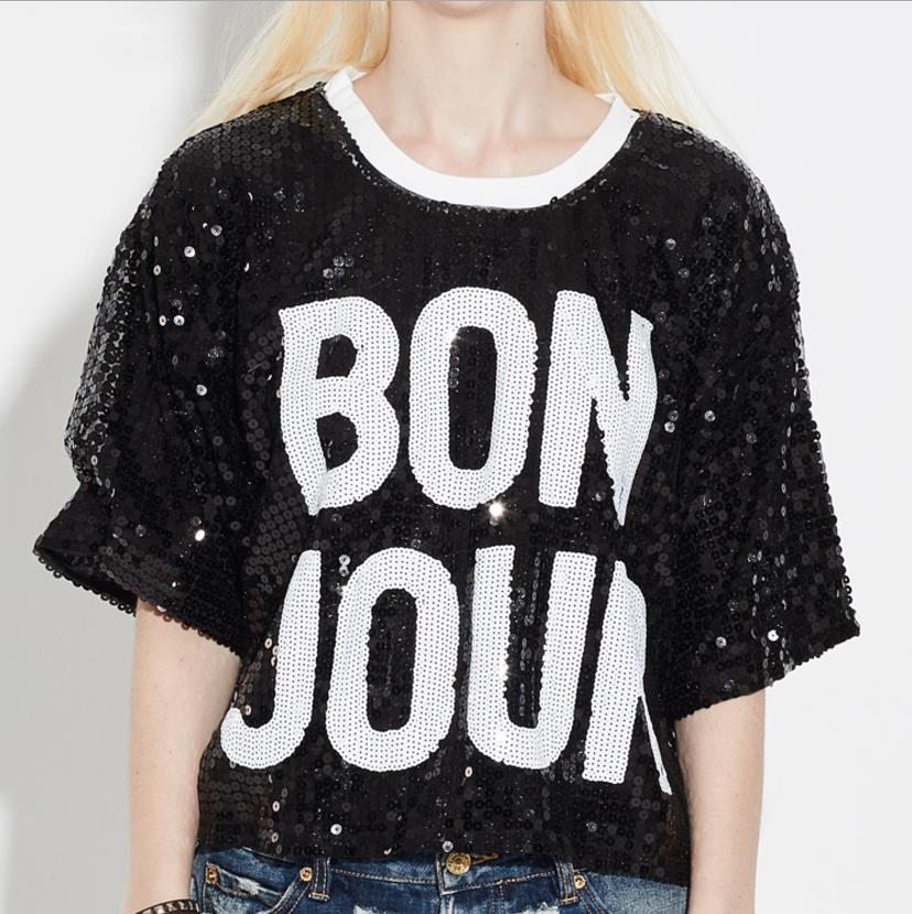 

Long BON Tops JOUR Section Women Of The Sleeves Round Sleeve Collar Coat Nightclub Stage Sequins Costumes Fashion Tees HNYG, Silver