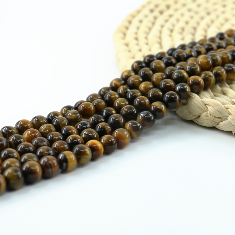

A Grade Yellow Tiger Eye Smooth Round Bead Natural Tiger's Eye Semi Precious Stone 4/6/8/10mm Full Strand 15'' L0247-A#, Black