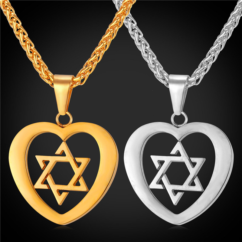 

Love Heart Jewelry Gift Magen Star of David Pendant Necklace for Women Men 18K Gold plated Stainless Steel Necklaces