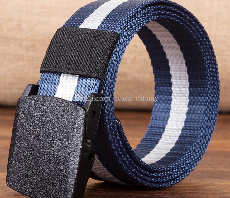 

7 Colors Fashion Canvas belt for men anti-allergic canvas belt outdoor leisure sports woven nylon plastic Buckle belt Accessories new, Black;brown