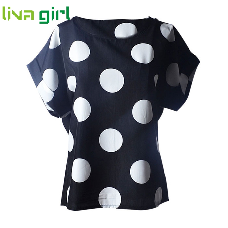 

Wholesale- 2017 Summer T-shirt Women Casual Lady Top Tees Femme Chiffon Tshirt Female Clothing T Shirt Women Dots Print Tops Cute Tee Ja062