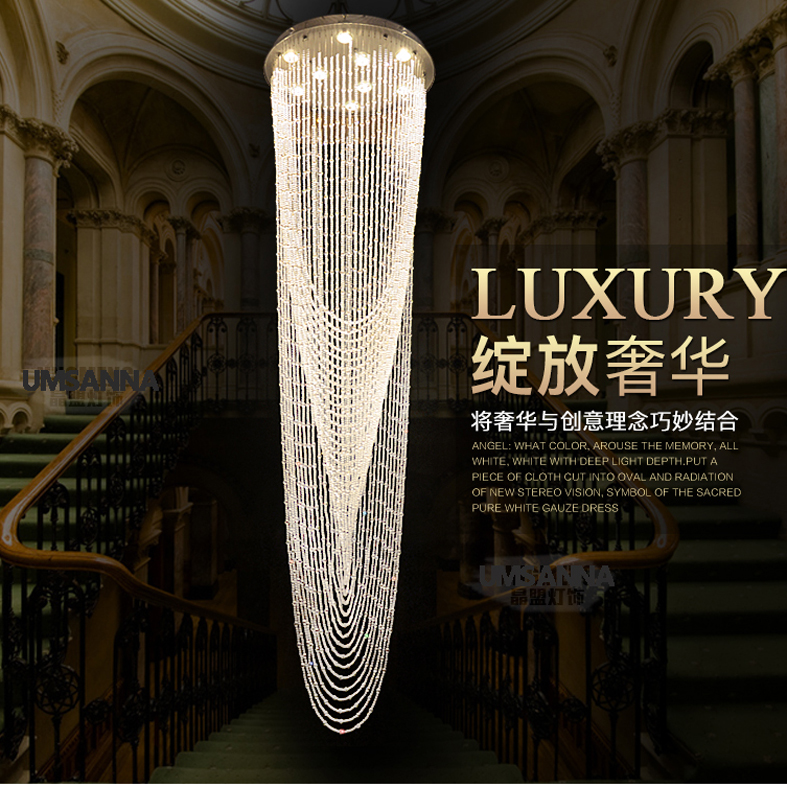 led modern chandeliers big long round crystal chandelier lighting fixture hotel home indoor lighting crystal hanging lamp ac90v260v-image-400651434