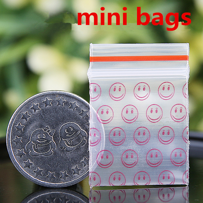 

Red Smile Mini Miniature Zip Lock Grip Plastic Packaging Bags Food Candy Jewelry Resealable Thick PE Self Sealing Small Package Storage Gift