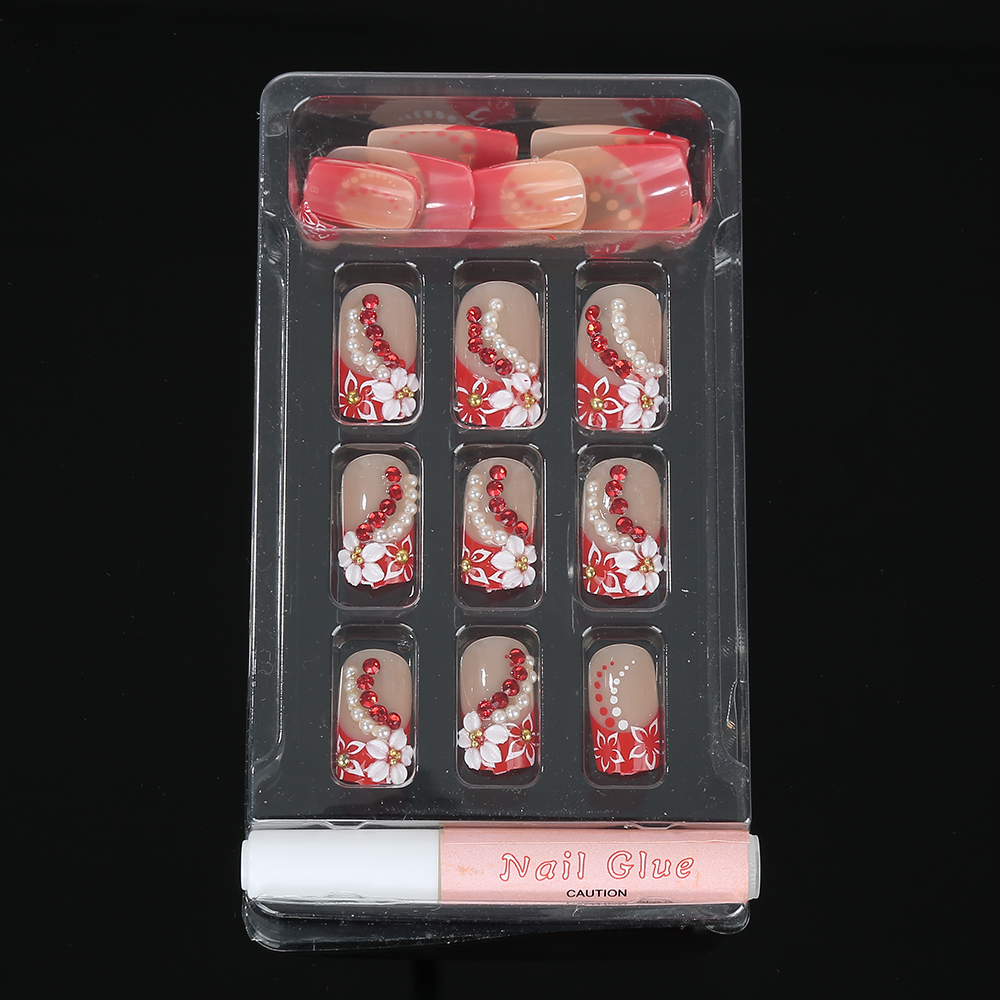

Wholesale- Hot !24PCS Finished False Nails with 3D Rhinestone Decoration False Fake Nails Nail Art Tips for Lady/Women Manicure Art, As pic