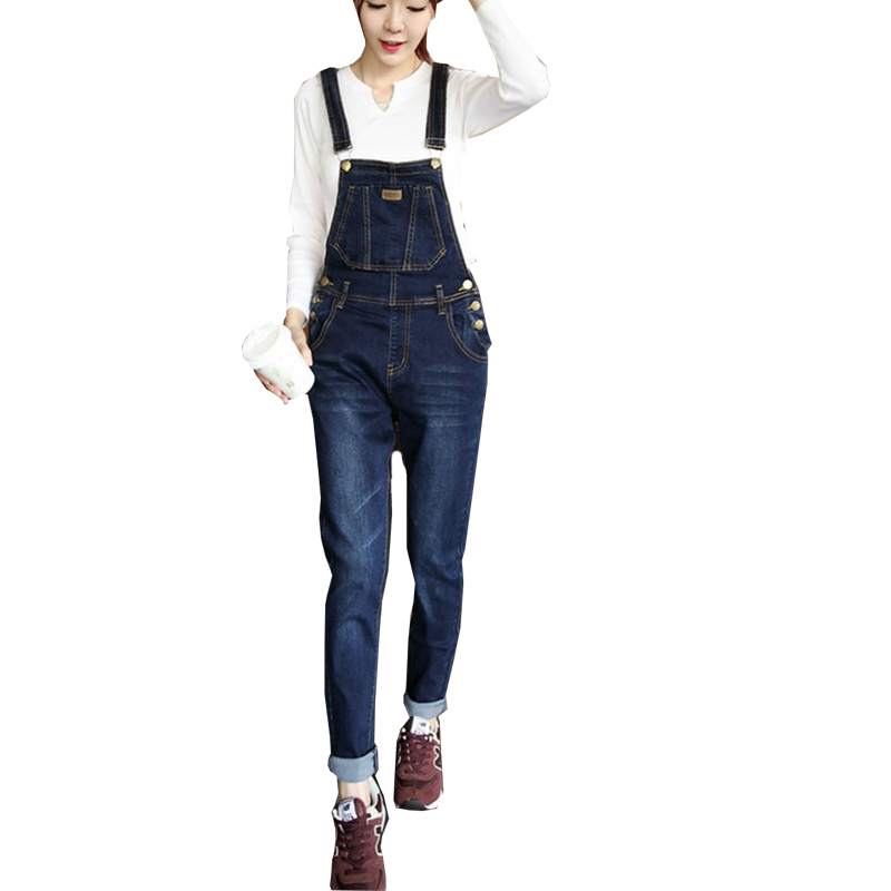 

Wholesale-HOT New Fashion women's overalls trousers,Plus sizes women's casual jeans denim suspenders pants jumpsuit free shipping, Dark blue