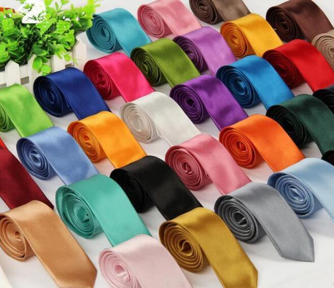 

Fashion Mens Skinny Plain Satin Tie Solid Color Wedding party Neck ties Formal Business Men silk Neckties 40 colors mix order 20pcs  Shi