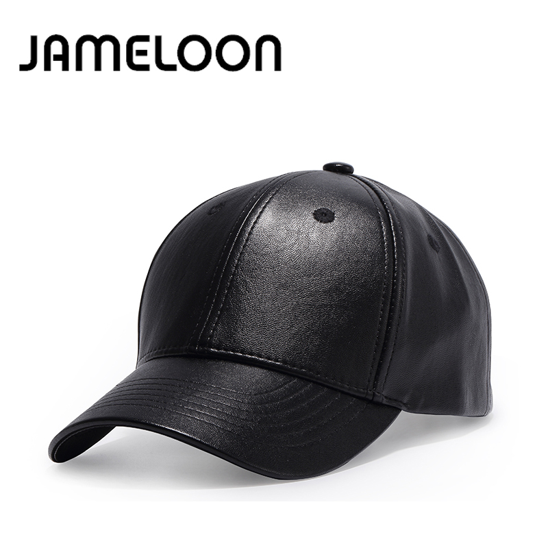 

[JAMELOON] New fashion high quality faux leather PU Cap summer casual snapback baseball caps for men women plain hat wholesale, Black