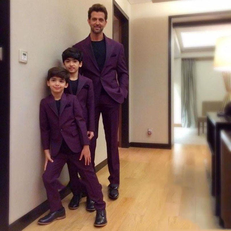 

Father And Son Purple One Button Men Suits Fashion Suits Notched Lapel Trim Fit Groom Wear (Jacket+Pant), Metallic