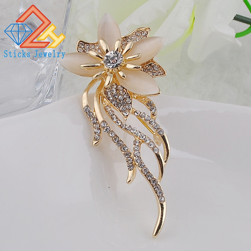 

New Fashion Jewelry Rose Gold Plated Colourful Austrian Crystal Flower Brooch Pins For Women Party Gift