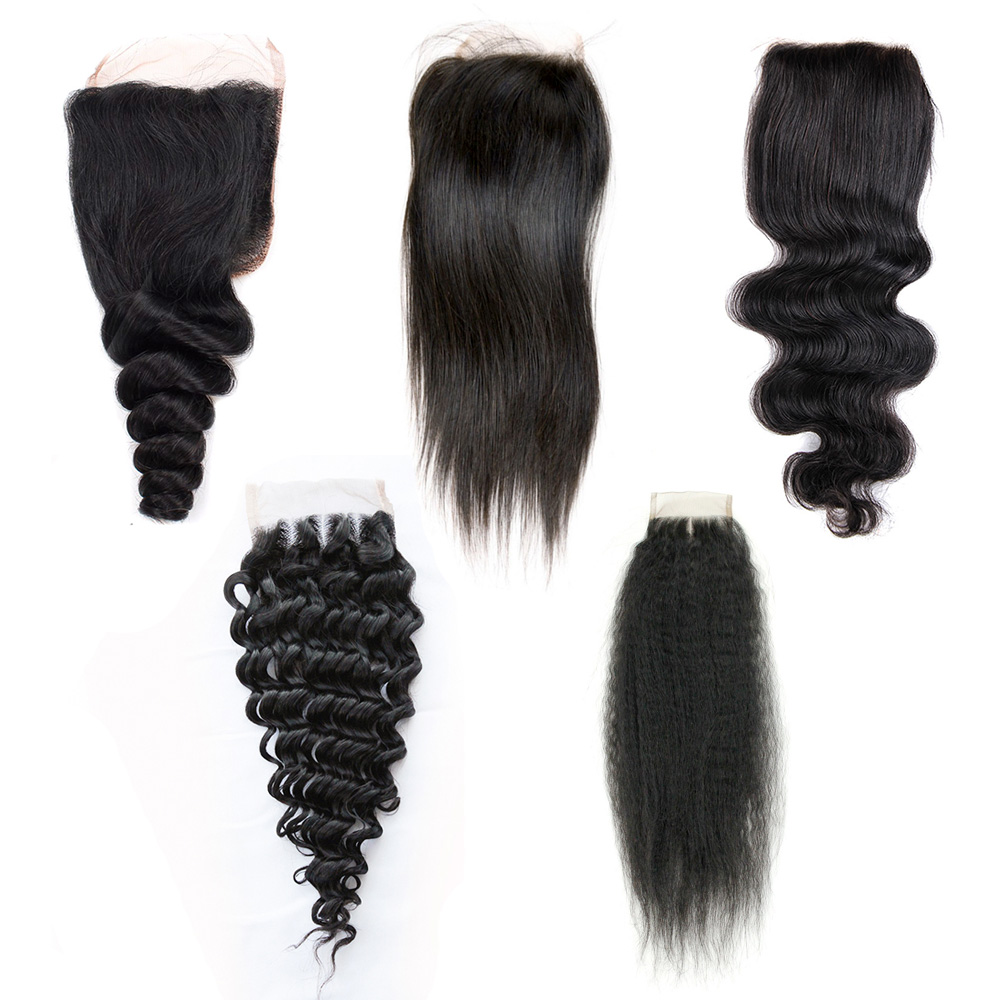 

4x4 Lace Closure Virgin Brazilian Human Hair Free Middle Three Part Closure Straight Body Loose Deep Wave Curly Natural Color 8-20 inch