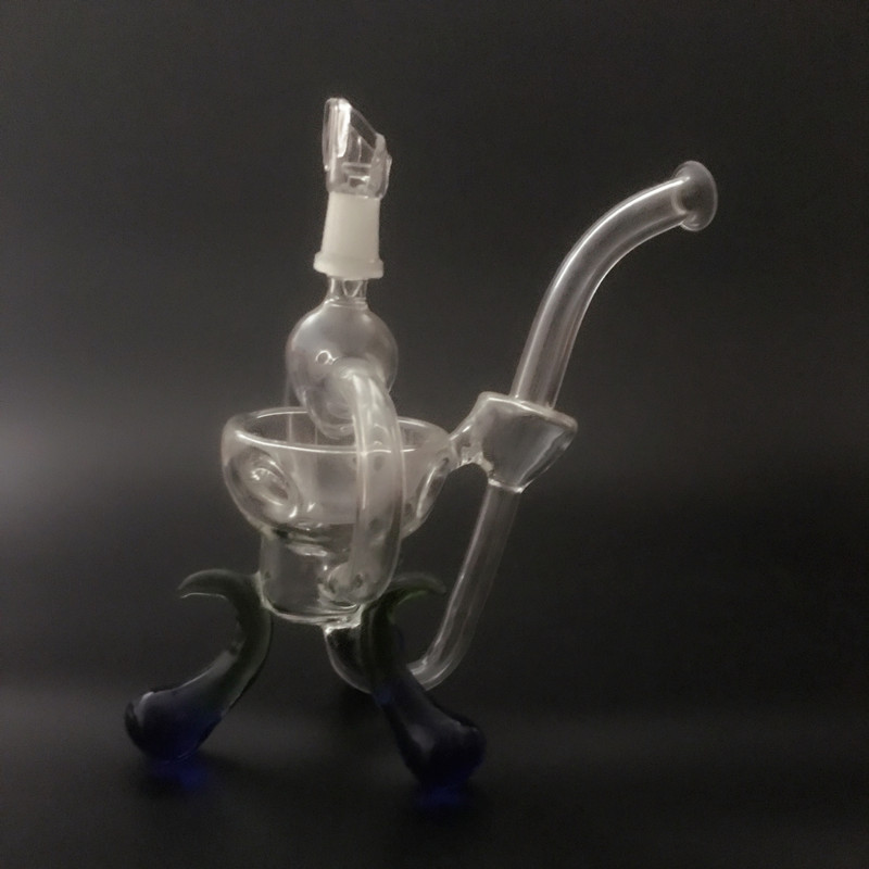High quality amazing function glass bong glass water pipe smoking pipe bongs with multi recycler and percolator 14mm joint(G-307)-image-239945822