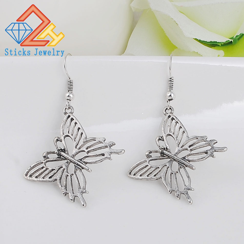 

selling fashion jewelry alloys hollow female butterfly-shaped earrings plated antique silver jewelr 1pair/lot drop shipping