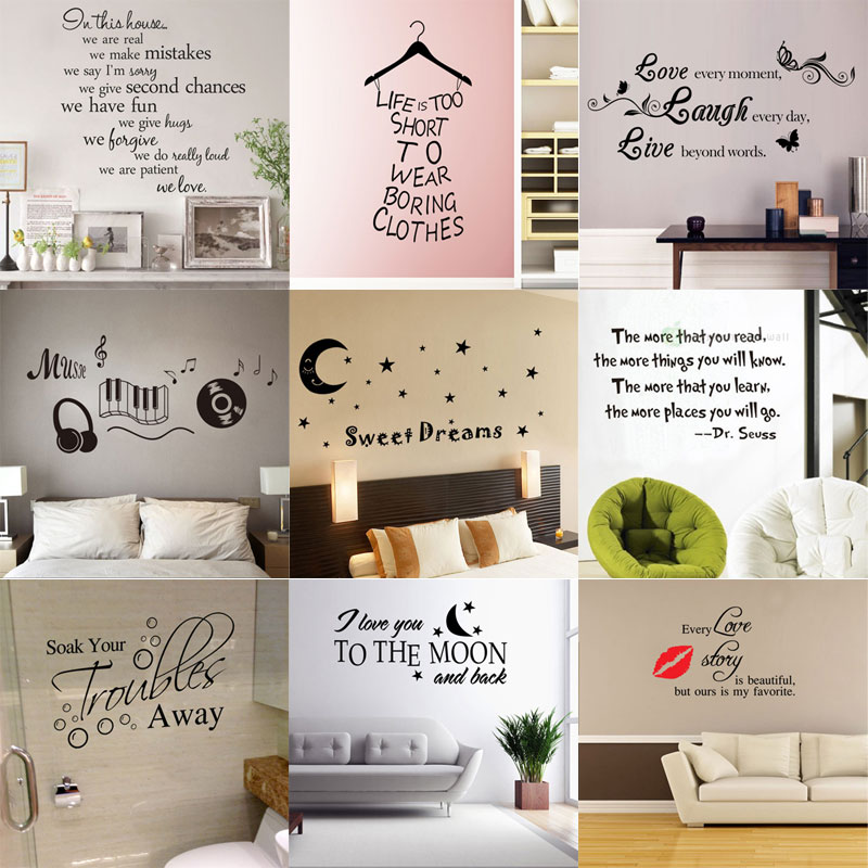 

180 styles New Removable Vinyl Lettering Quote Wall Decals Home Decor Sticker Mordern art Mural for Kids Nursery Living Room