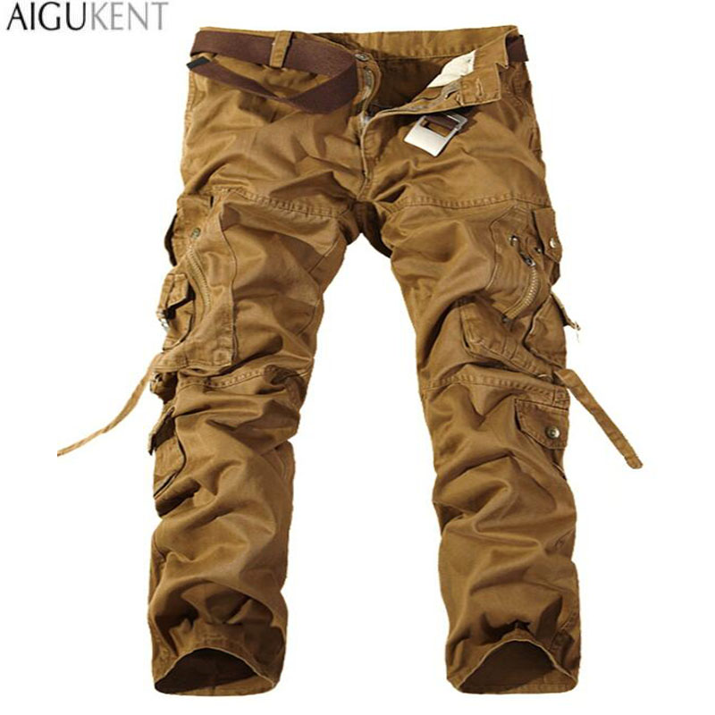 

Wholesale-Men Workout Style Multi Pocket Cargo Pants Combat Casual Cotton Loose Long Straight Trousers Plus Size Slim Fit, Yellow