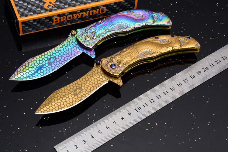

2018 Browning Dragon Corrosion Gold Titanium Tactical Folding Knife 7Cr13Mov Full Steel Outdoor Camping Hunting Survival Pocket EDC Tools