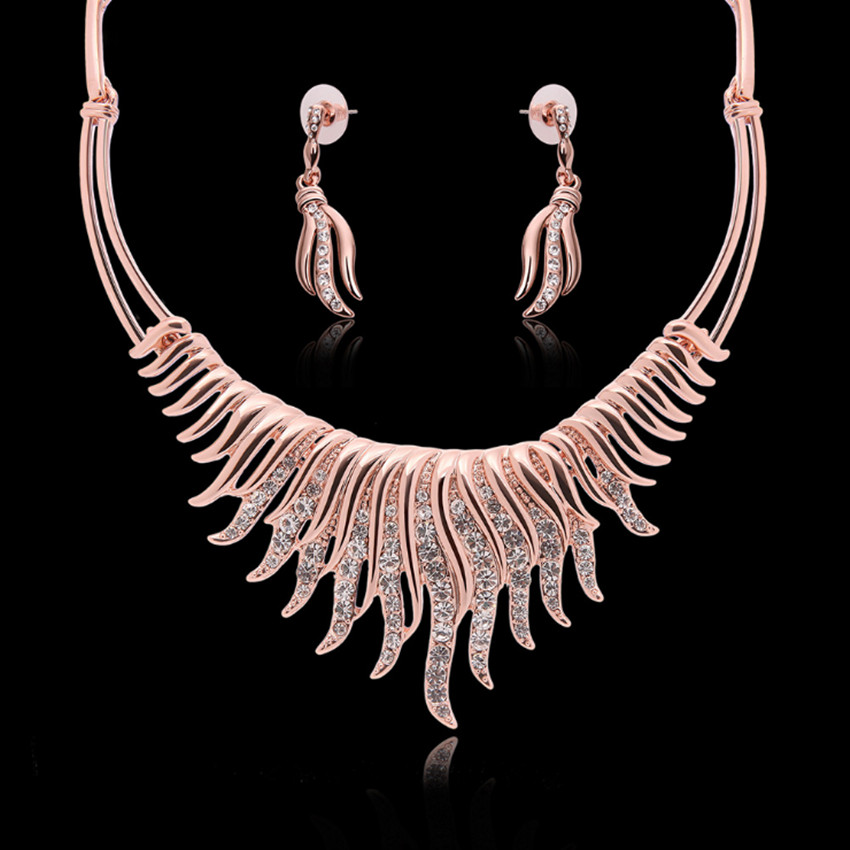 

Jewelry Set 18K Gold Plated Fashion Women Exquisite Rhinestone Alloy Leaves Necklaces Earrings 2-Piece Set Party Jewelry Wholesale JS320