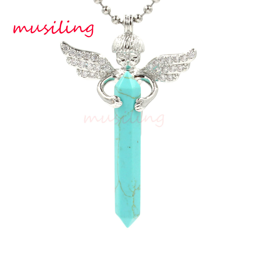 

musiling Jewelry Fairy Hexagon Prism Angel Pendant Necklace Chain Pendulum Natural Stone Reiki Charms Fashion Jewelry For Women