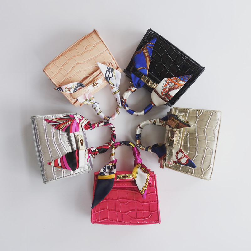 

2017 Fashion Kid Handbag With Scarf New Kids Tote Bag Stylish Girls Shoulder bag Children Designer Purse Toddler Purses 5 Colors CM036, Black