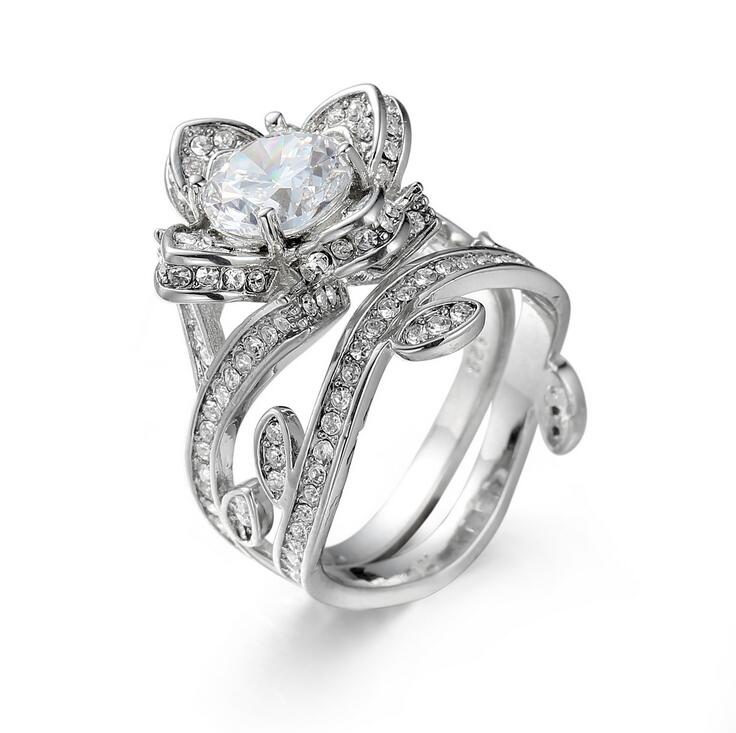 

2017 Top Selling Wholesale Luxury Jewelry 925 Sterling Silver Filled Multi CZ Topaz Crystal Party Women Wedding Bridal Leaf Ring Set Gift