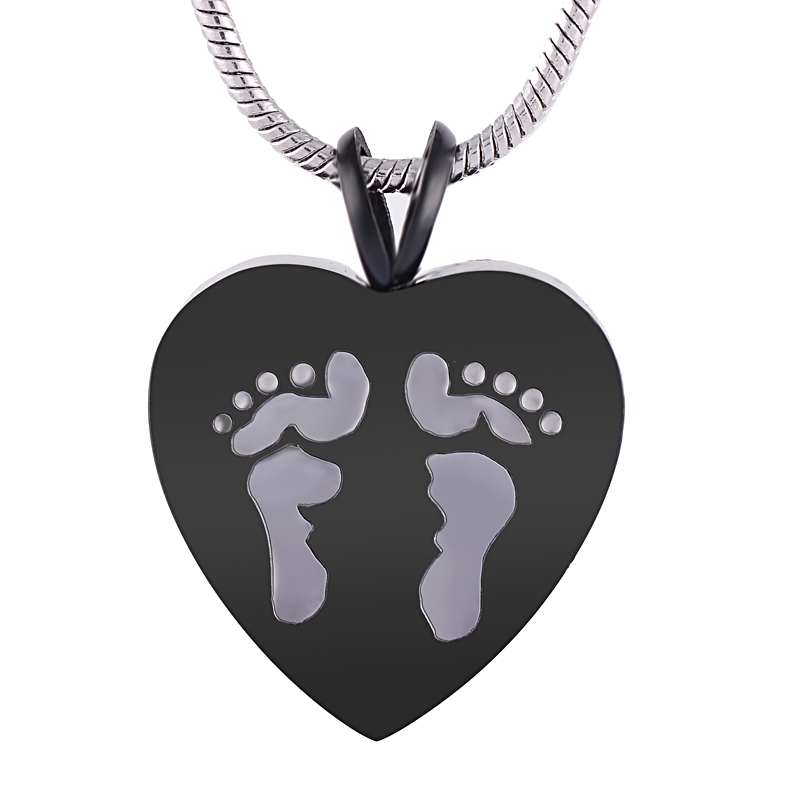 

IJD8006 Feet Engraved Heart 316L Stainless Steel Cremation Pendant Necklace High Polish Ashes Keepsake Urn Necklace
