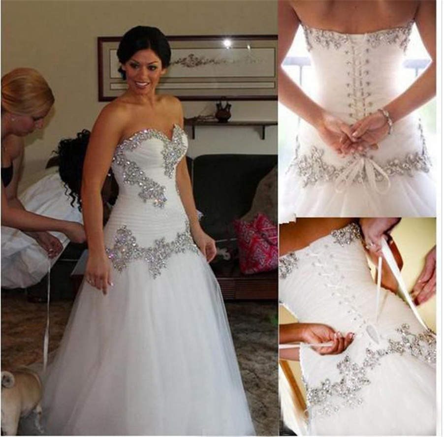 

A-Line Sweetheart Bling Bling with Tulle Beaded Lace Up at Back Chapel Train Bridal Gowns Pnina Tornai Wedding Dresses, Same as image