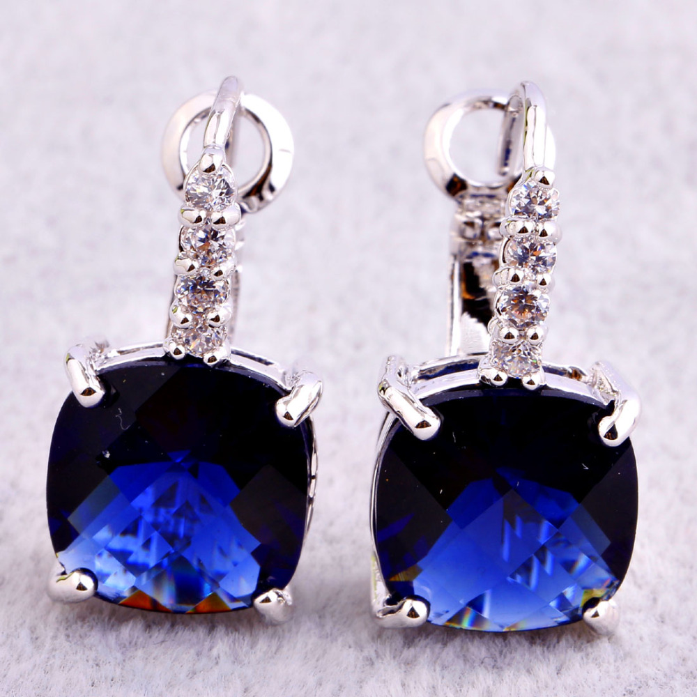 

Lingmei Handmade Silver Plated Stud Earrings Fashion Gems Jewelry Women Wholesale