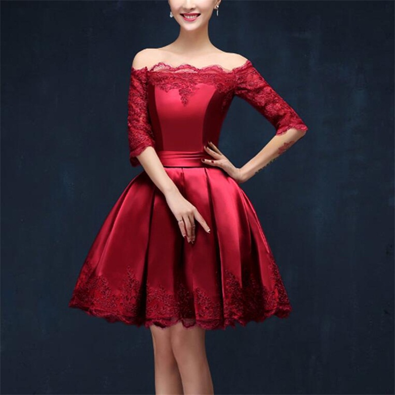 Robes de soirée élégantes avec une demi-manches appliques Fashion filles Femmes 2017 courte satin ballon de bal de bal de bal de pageant robe for