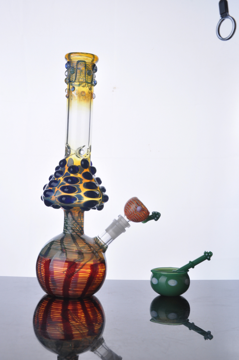 

New beautiful Mushroom Glass Water pipe Colorful zob glass bongs hand made oil rig with downstem 14 mm joint
