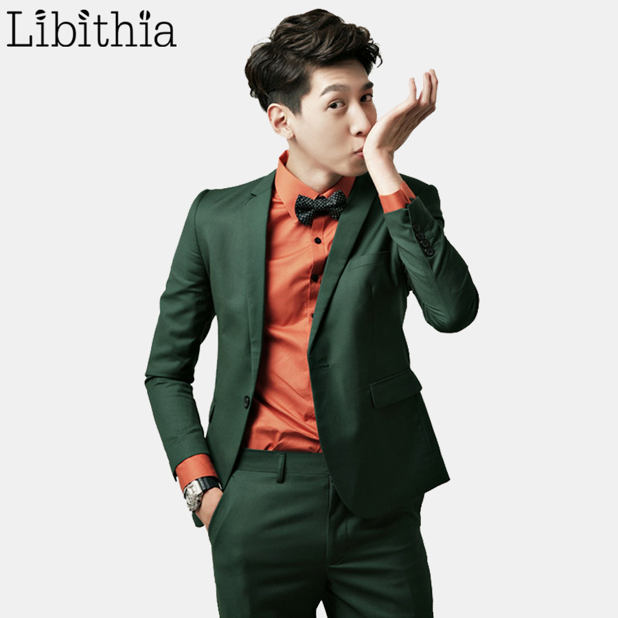 

Wholesale- (Jacket+pant+tie) Mens Formal Wedding Autumn Suits For Men Costume Homme Slim Fit One Button Clothes Blazer Masculino Green S310