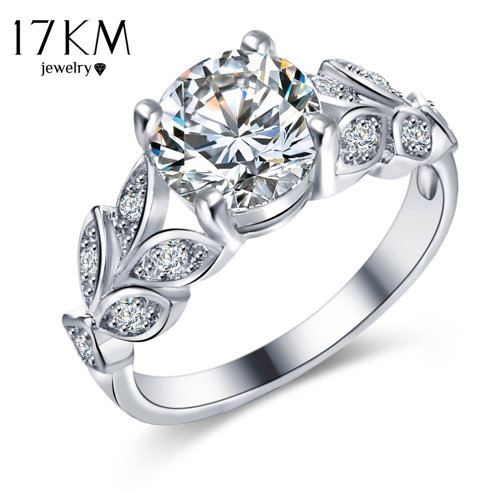 

17km Silver Color Crystal Flower Wedding Rings For Women Jewelry Bague Bijoux Rose Gold Color Femme Engagement Ring Accessories