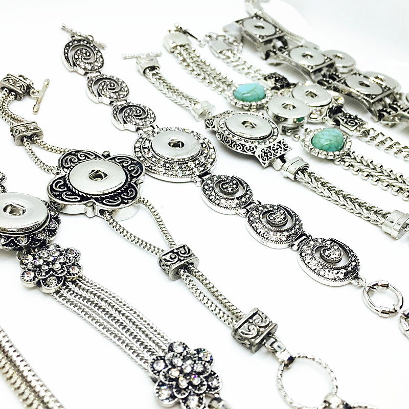 

10 pieces/Lot mix styles women antique silver fashion ginger 18mm snaps button charms bracelets diy Snap Jewelry Gifts, Golden;silver