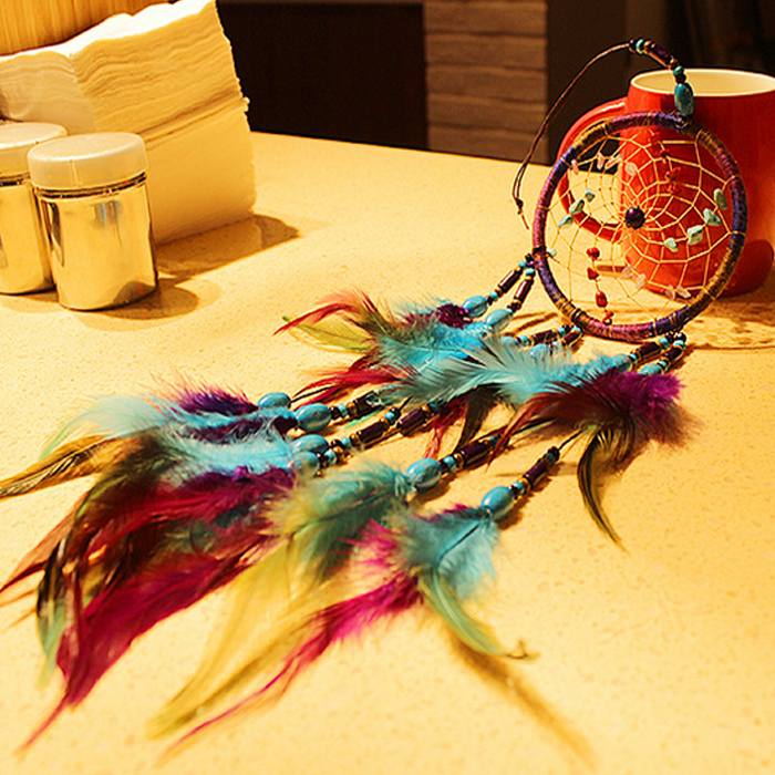 

Home Decoration Craft Gift Dreamcatcher Fashion Style Wooden Beads Feather Pendant Dream Catcher Net Wall Hanging Decoration B995Q