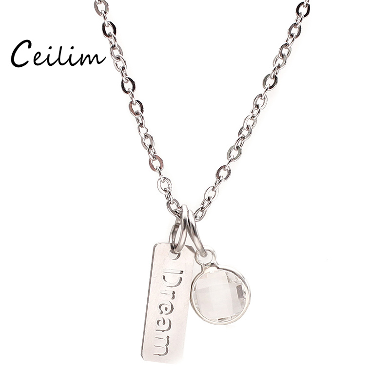 

New Fashion Letter Dream & Faith Pendant Necklaces Stainless Steel Jewelry For Women Link Sweater Chain Statement Necklace With Gift Box