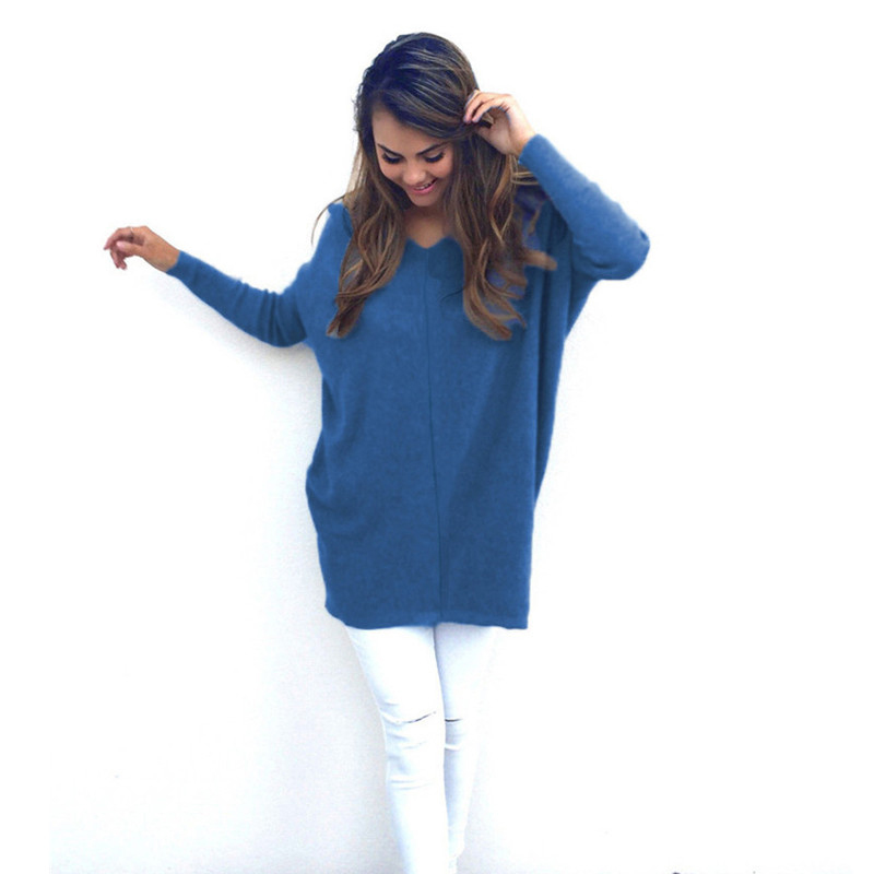 Gros-2016 Automne Casual Chandail Femmes Mode Col En V À Manches Longues Pull De Noël Mince Coton Lâche Longue Pull Femme Vêtements