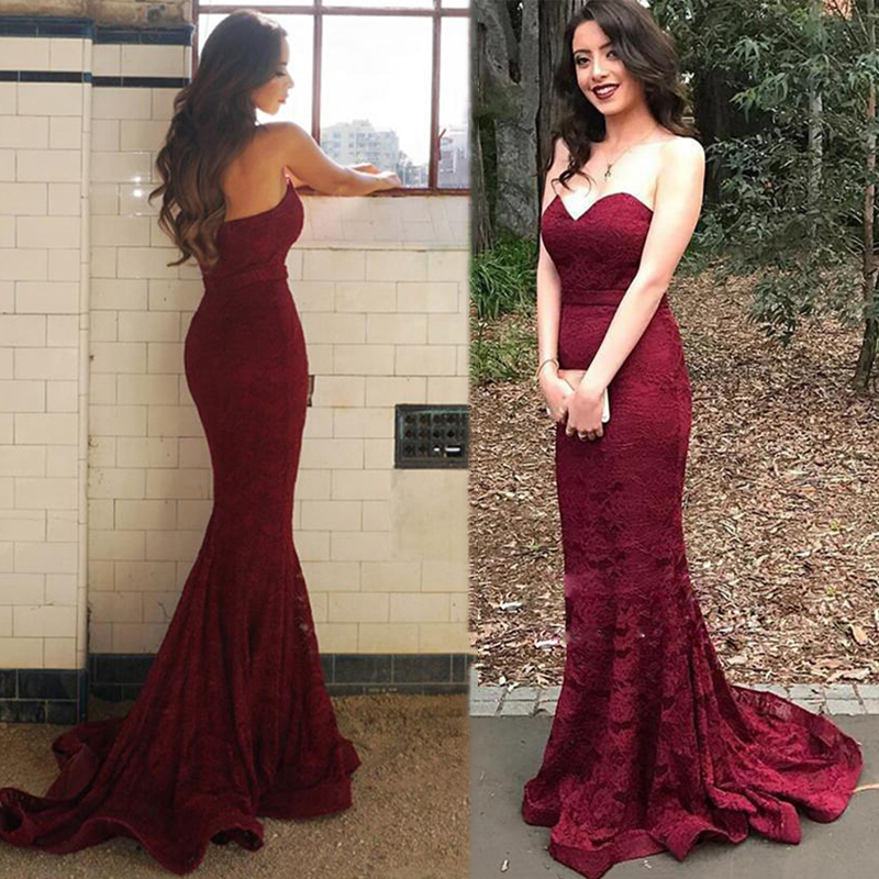

Sexy Sweetheart Burgundy Lace Mermaid Evening Dress Charming Custom Made Long Prom Party Evening Gowns Vestido de Festa, Ivory