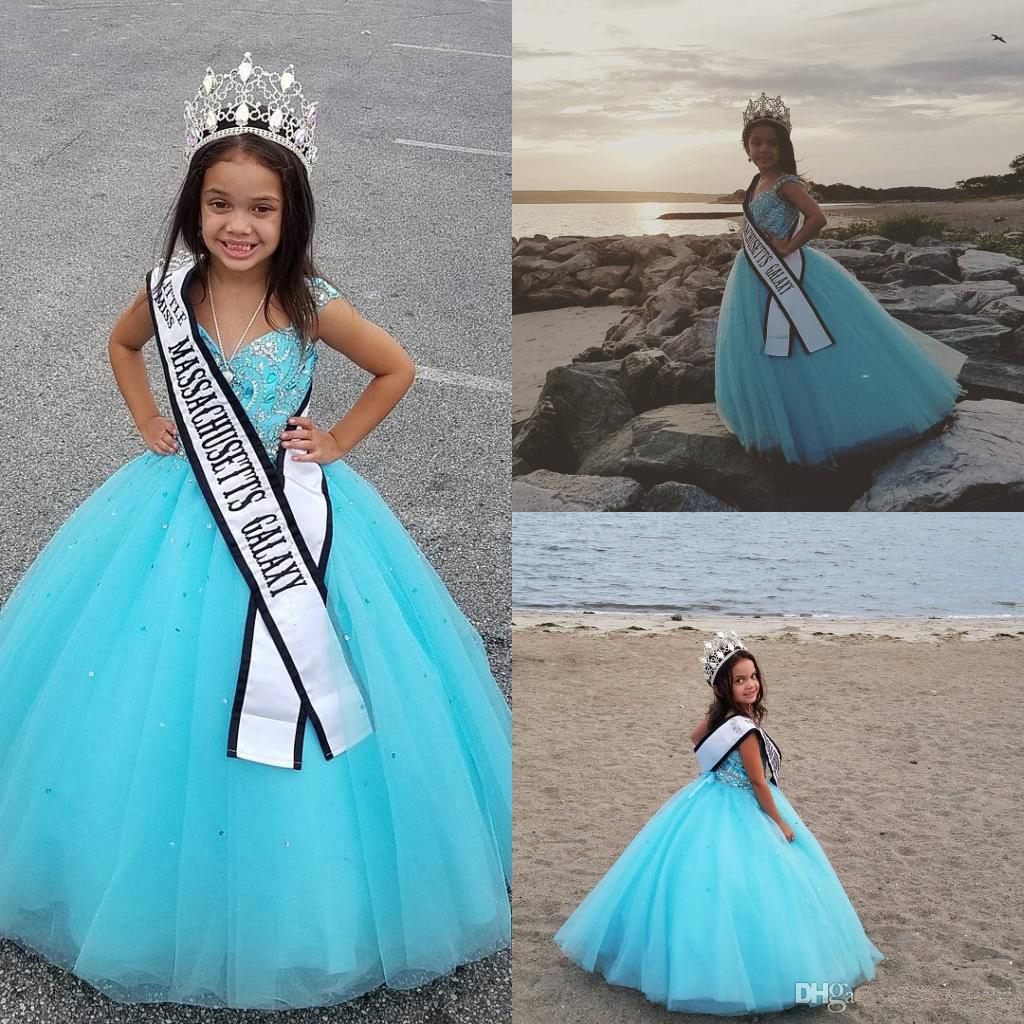 

Cheap Light Sky Blue Beads Little Girls Pageant Dresses Ball Gown Kids Formal Wear Crystal Sequined Wedding Flower Girls Dress, Green