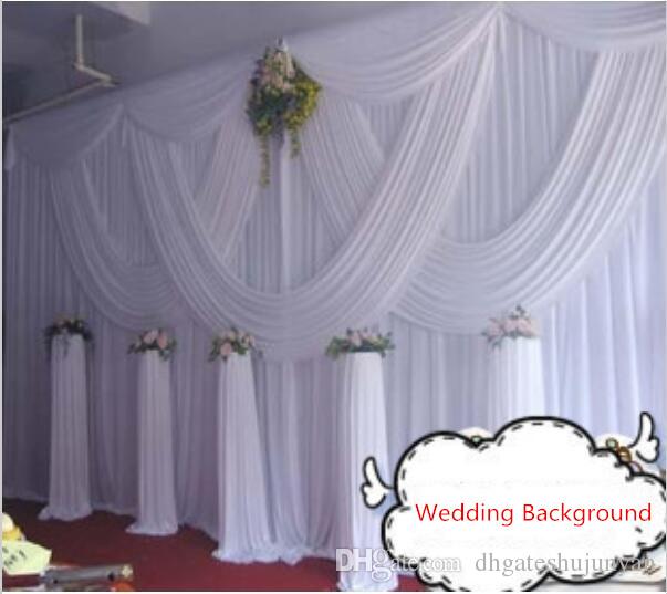 

DHL Fedex free shipping 10ft * 20ft white wedding curtain with swags romantic wedding stage backdrops decoration