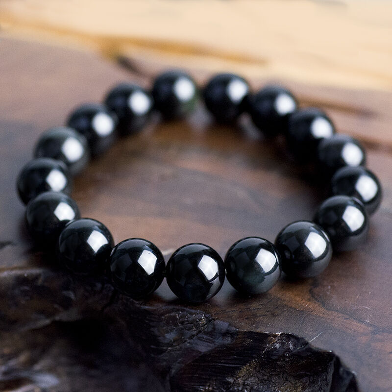 

Wholesale New Obsidian Beaded Bracelet Precious Stone Bracelets Gift 6mm 8mm 10mm 12mm 14mm Size Jewelry Free Shipping
