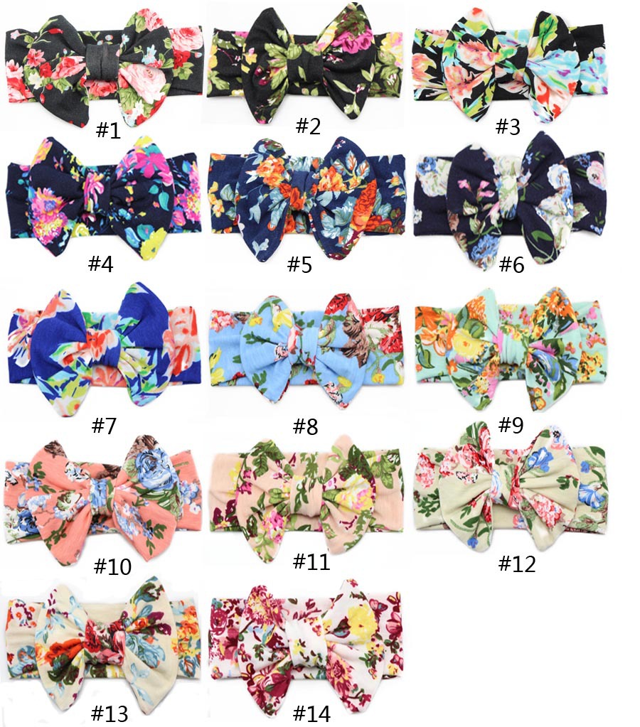 

14 color Big bow belt Children printing Kids Baby Flower Headbands 2019 new Bohemian Hair Accessories Head Wrap Girls Childrens, As photo