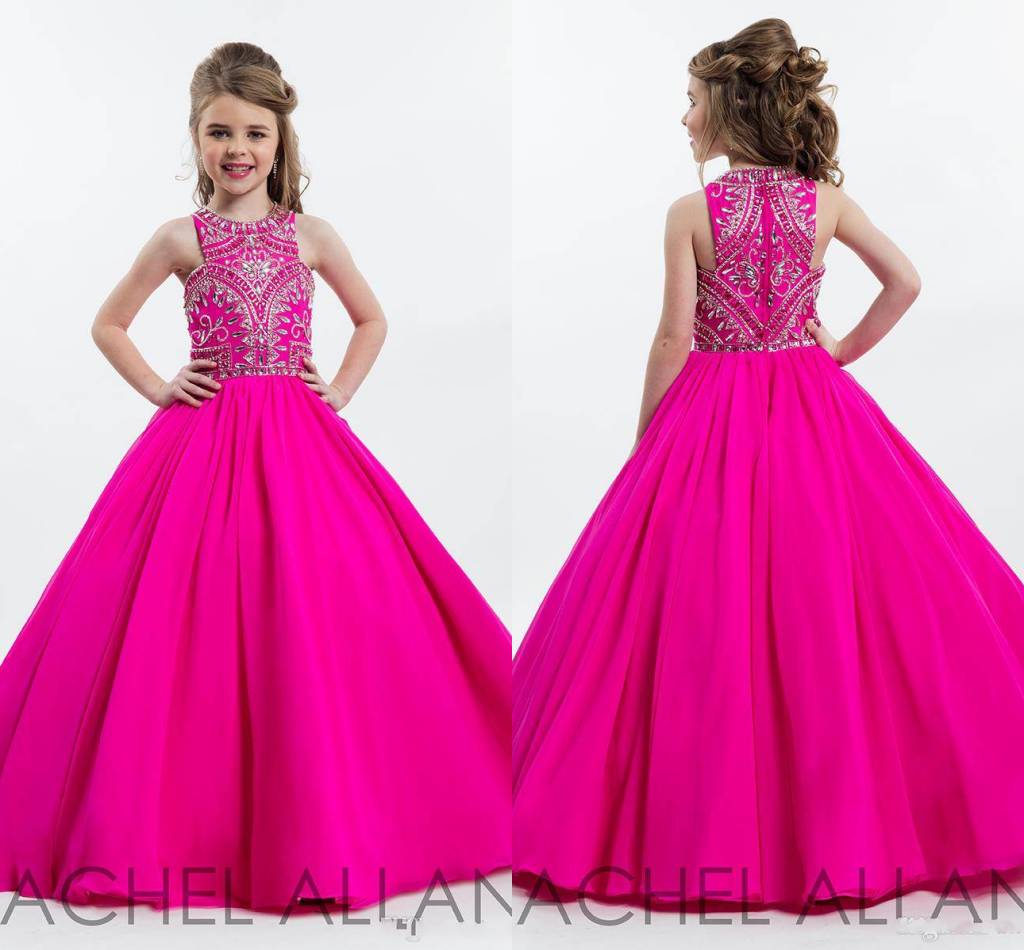 

2017 Hot Pink Sparkly Princess Ball Gown Girl's Pageant Dresses for Teens Floor Length Kids Formal Wear Prom Dresses with Beading Rhinestone, Green