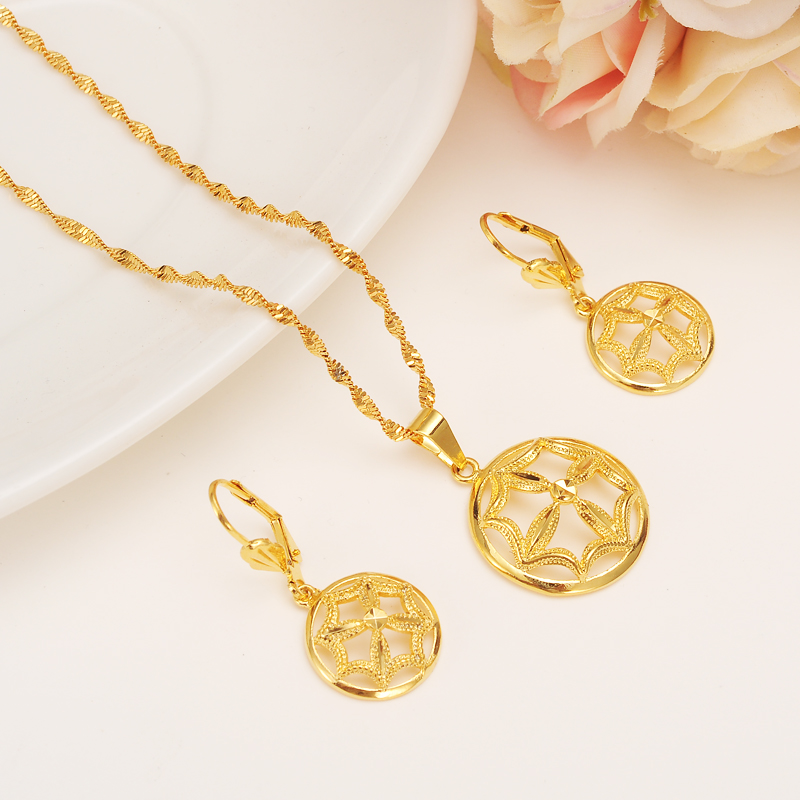 

24k Yellow Solid Fine Gold Filled New Trendy Umbrella Pendant Earrings Initial Chain Women Nice Jewelry Imperial crown, Golden