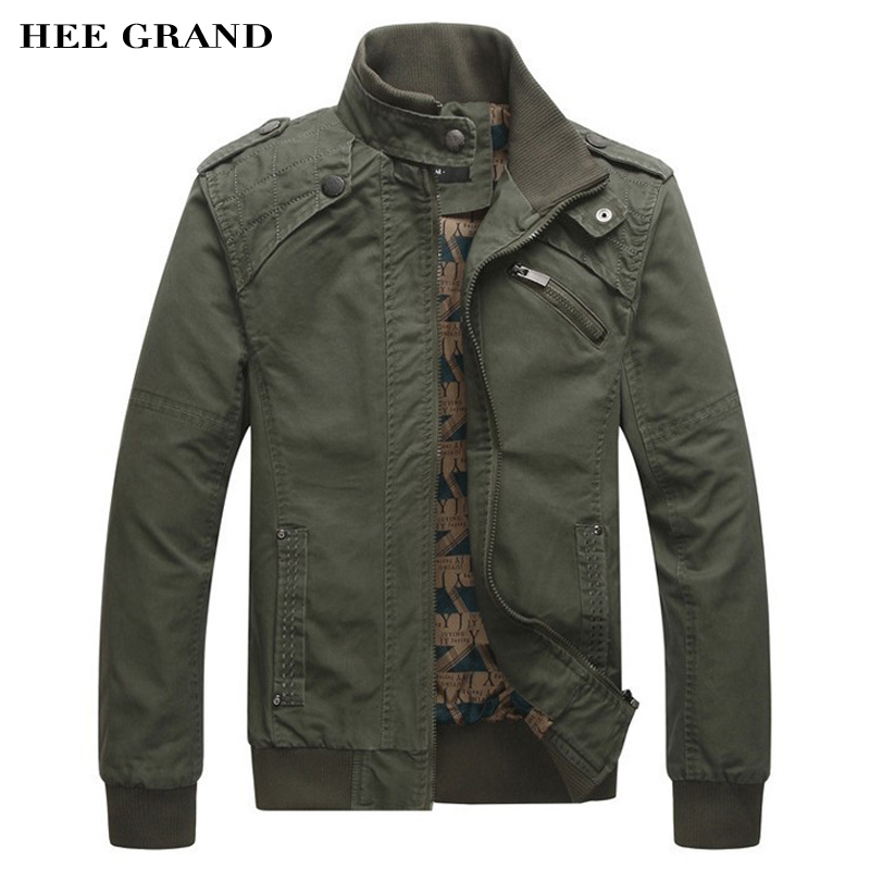 

Wholesale- HEE GRAND 2017 New Arrival Men's Fashion Casual Spring Autumn Jacket Cotton Stand Collar Coat 4 Colors MWJ166, Khaki