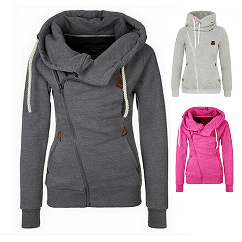 

Wholesale- Women' Fashion Side Zipper Hooded Cardigan Casual Coat Jacket Outwear, Black