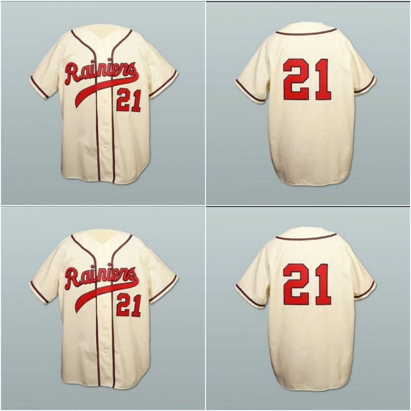 

Seattle Rainiers 1953 Home Baseball Jersey Stiched Name & Number & Logo High Quanlity Polyester Begie Free Shiipping, 21 beige