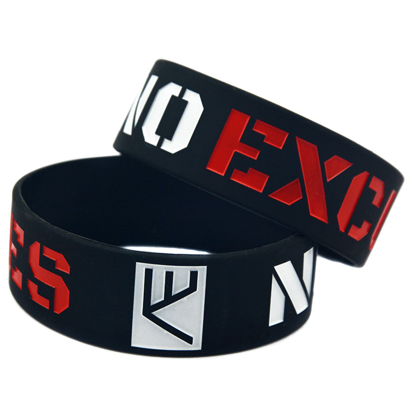 

50PCS NO EXCUSE 1 Inch Wide Silicone Bracelet Motivational Logo Perfect To Use In Any Benefits Gift