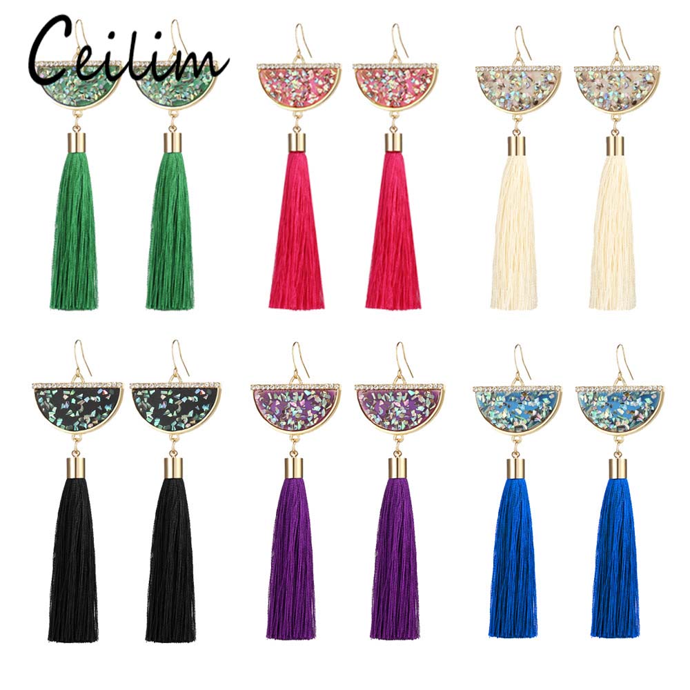 

Bohemian Crystal Tassel Earrings: Colorful Silk Drops for Women's Fashion & Gifts