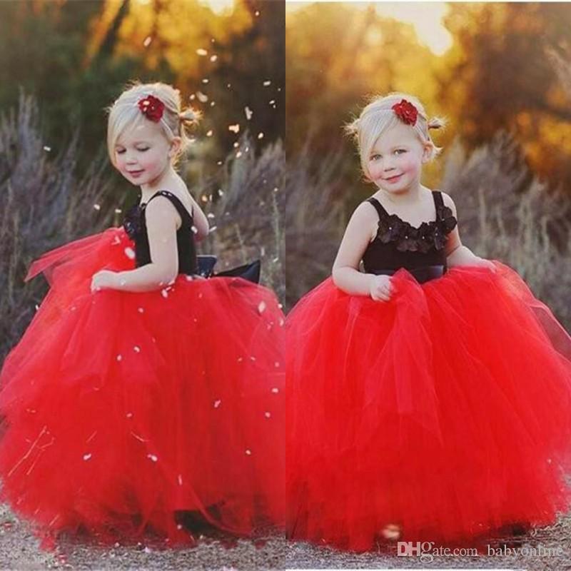 

Newest Black And Red Puffy Flower Girls Dresses Floor-length Tulle Princess Ball Gown Little Kids Formal Party Wear Gowns Birthday Arabic, Silver